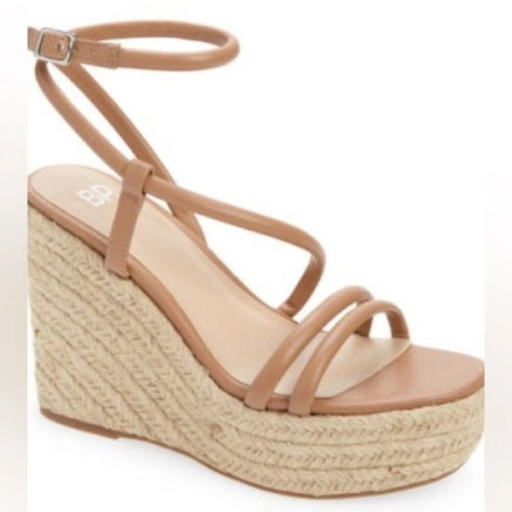 BP Platform Sandals 9.5 Espadrille Wedge Minimalist Beach Festival Chic Nude Tan